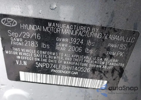 2017 Hyundai Elantra Se z USA, uszkodzony, nr VIN 5NPD74LF8HH140526